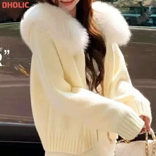 [メガ割りSALE]エコファー付ウール混フードダブルジップカーディガン