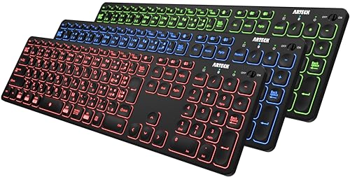 Arteck 7色バックライト搭載 輝度調整可能 複数デバイス 無線 Bluetooth フルサイズ キーボード WindowsiOSiPad OSAndroidコンピューターデスクトップ