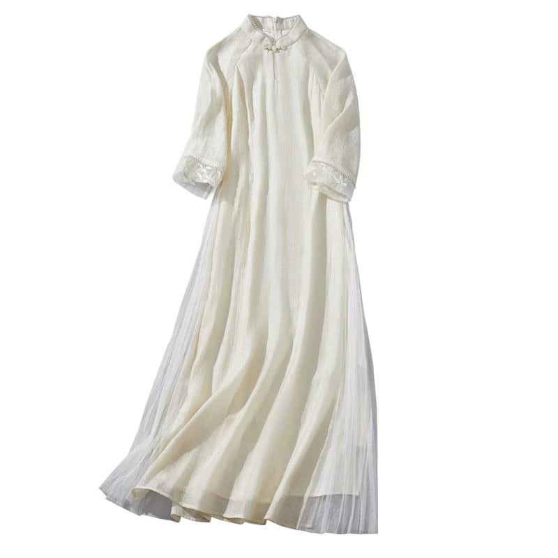 アオザイ チャイナドレス レディース ヤング 夏 スリム フェアリー 禅茶 レトロ ストレート ハイスリット イエロー