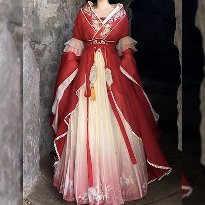 女性用漢服魏晋南北朝時代漢服スーパーフェアリービッグスリーブシャツ4点セット痩身ウエストワンピースアンダースカート女性用