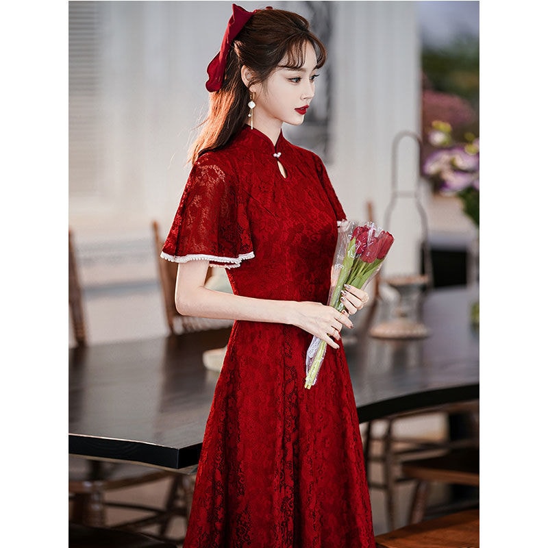 改良されたチャイナドレスウェア花嫁結婚小さな若い美しいドレス婚約ガール