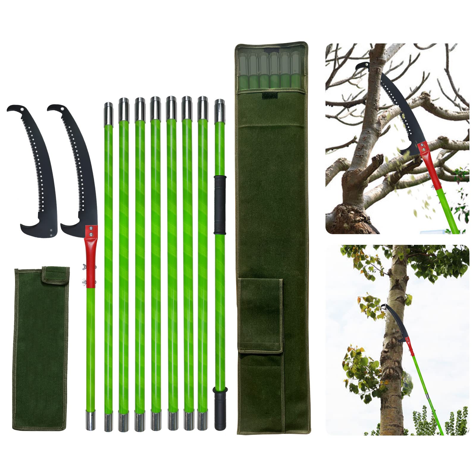 8M 高枝切りノコギリ 8段階 自由伸縮 手動剪定ノコギリ 替黒刃付き 耐久性合金鋼 高枝のこぎり 加長形 園芸用高枝鋸 (E)