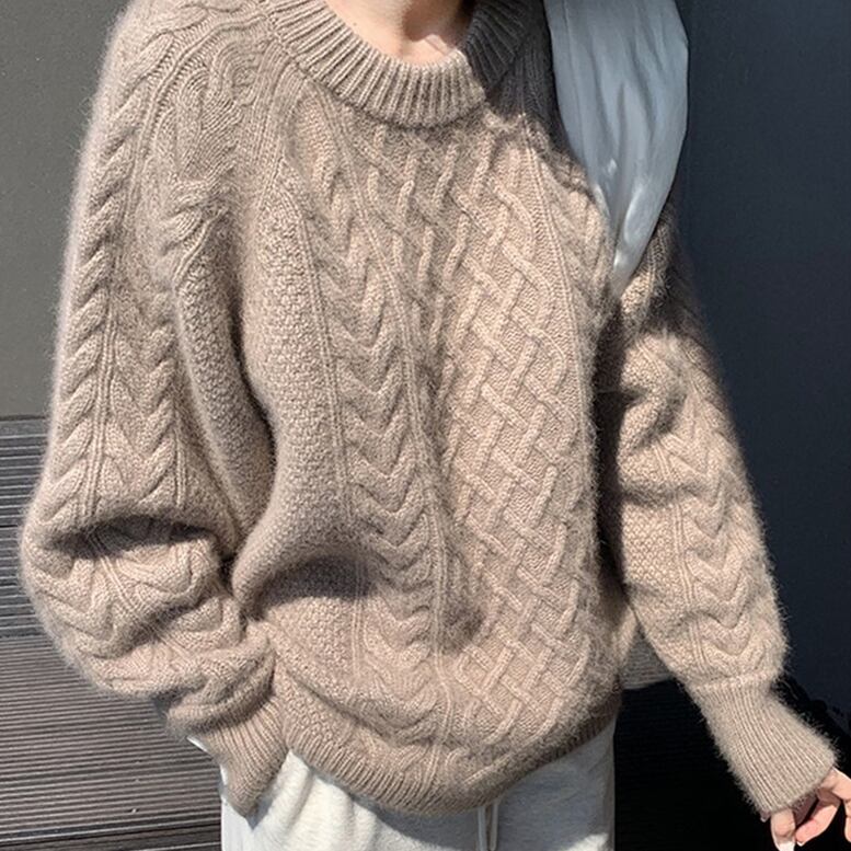 3color レディース 袖ボタンニット セーター ケーブル編み あぜ編み プルオーバー 41