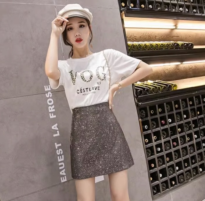 ボトムス デート モテアイテム ミニスカート スパンコール フレア 光沢感 ハイウエスト 可愛い きれいめ 上品 おしゃれ かっこいい 可愛い ラブリー キュート ガーリー クール モード系