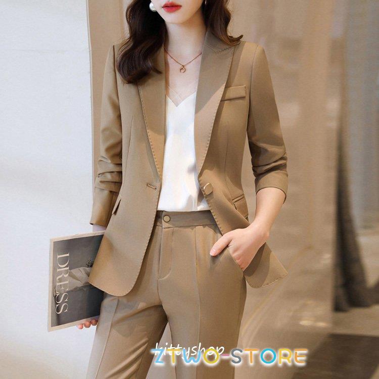 パンツスーツ レディース スーツ ベージュ ワイン赤 スーツ フォーマル ブルー 通勤 OL 20代 30代 40代 カジュアルスーツ 入学式 卒業式 2点セット スーツ 春 秋