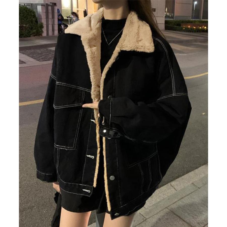 裏ファーデニムジャケットステッチブルゾン