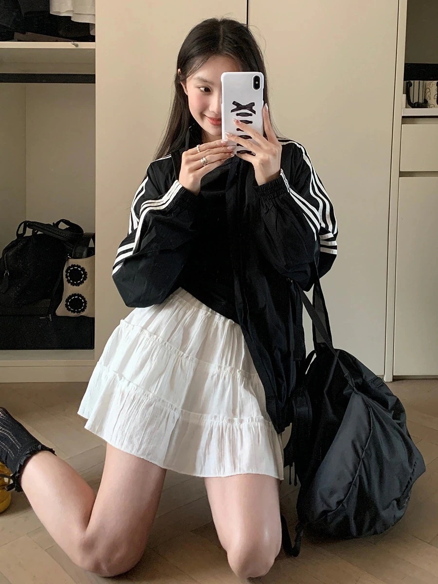 ひんやりボトムス ホワイト/レース/ケーキスカート/レディース/2024/夏/ショート丈/小さめ/ウエストゴム/ポンチョ/半そでスカート/ショートスカート