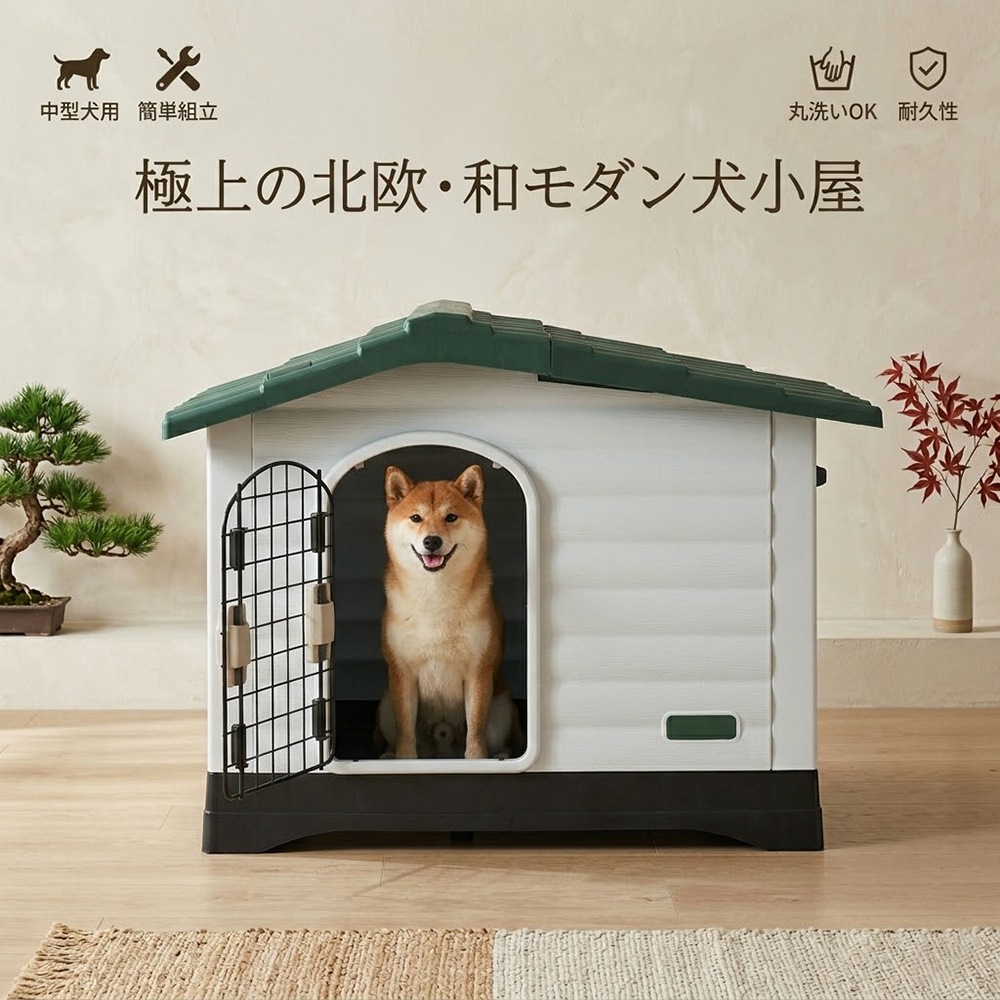 犬小屋 ドッグハウス 中型犬用 北欧風 ペットハウス 室内屋外対応 防水 耐久性 丸洗いOK 簡単組立 おしゃれ