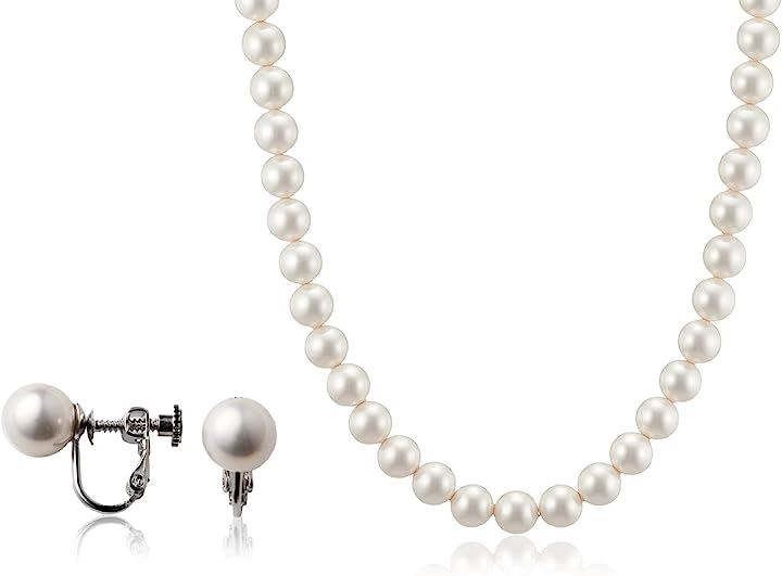 ナチュラルな質感 匠の技 人工真珠の高級品 パールネックレス 冠婚葬祭 国産 日本製( ［01-01］ ［ホワイト］ ［イヤリングセット］ ［クラスプ留め］, ［01］ 全長39cm) 5,487円