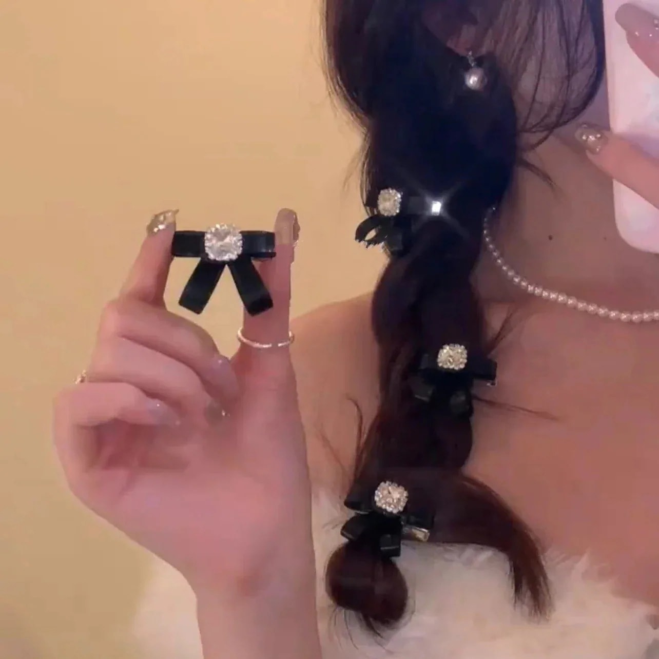 【1つ買うと10個もらえる】メガ割超仙レトロフラッシュドリル黒リボンヘアピンレトロミニプリンセス感サイド前髪挟みアヒル口挟み髪飾り526