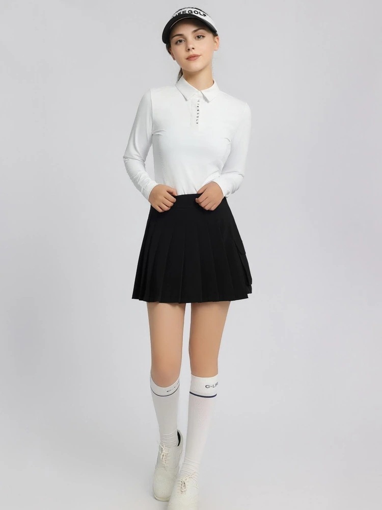 全シリーズ発売中上下セット レディース 長袖 poloシャツ ゴルフスカート プリーツスカ 白 黒 カジュアル 痩せる 速乾 韓国風 スポーツウェア テニスウェア 女性 かわいい