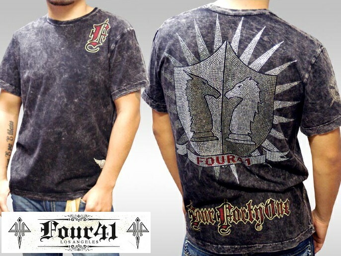 Four41 Los Angeles フォーフォーティーワン メンズ ラインストーン Tシャツ 441ナイツ ブラック k-107 スワロフスキー インポート セレブ ブランド ストリート LAセレブ