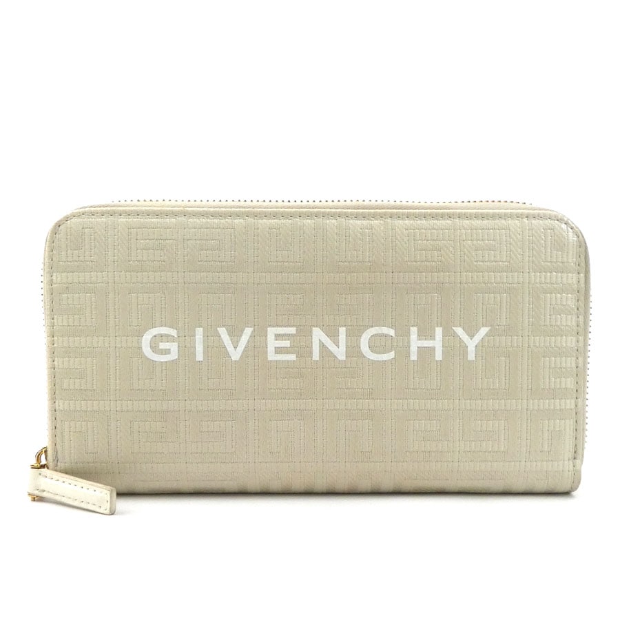 ジバンシィ GIVENCHY ラウンドファスナー長財布 コーティングキャンバス ライトベージュ ゴールド ユニセックス e59420a