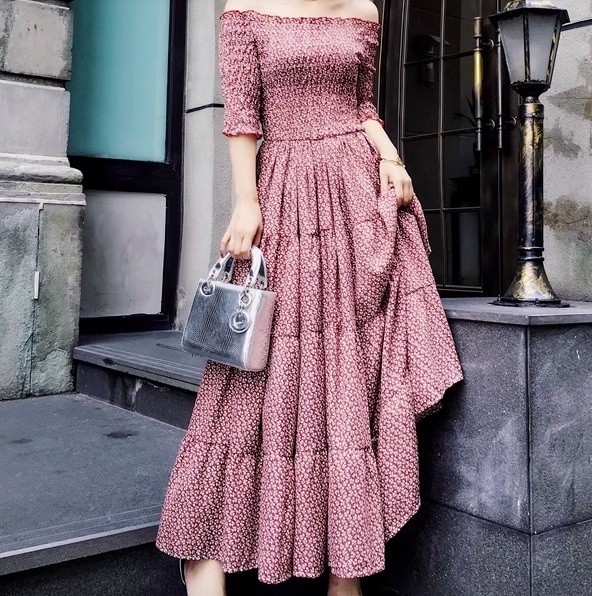 ワンピース フレアワンピース ロング ロング丈 7分袖 七分袖 オフショル かわいい 大人可愛い きれいめ シンプル カジュアル 大人 上品 おしゃれ 大人女子 ガーリー 美容師