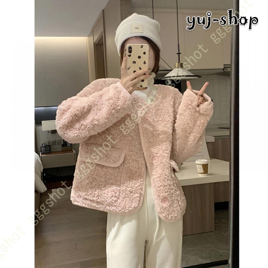 超目玉新品 レディース ボアジャケット ボアコート アウターコート ブルゾン ボア もこもこ 防寒 カジュアル 冬 ゆったり アウトドア 暖かい ノーカラー