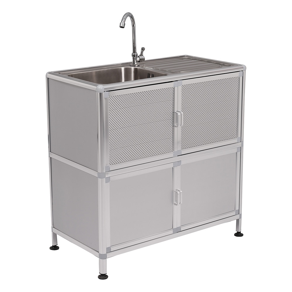 【国内即日発送】【囲い付きで便利】屋外 流し台 ステンレス W83×D43.5×H109.5cm ガーデンシンク 作業台 キッチン 台所 屋外 簡易 シンク 組み立て簡単 収納棚付 庭 高さ調節 調理