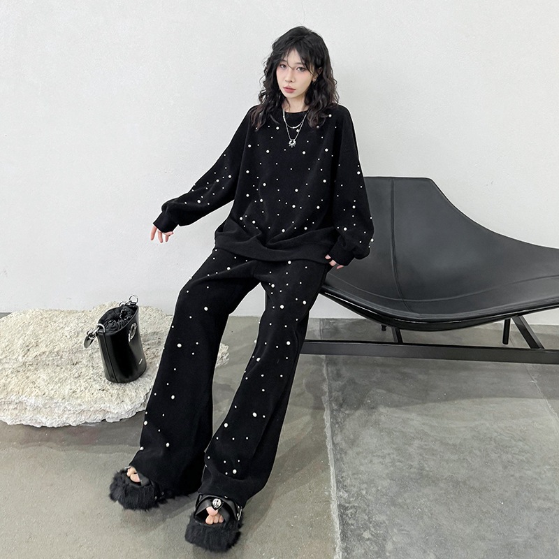 【J.Fashion】 ピズ飾り 上下セット 春秋 スウェットセット レディース セットアップ メガ割