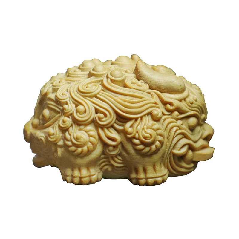 [Lhyxuuk] 木彫り ミニ 貔貅 ヒキュウ木製 厄除け 縁起物 根付 ストラップ 招福 招財 金運 運気上昇 お守り 男用 (双头貔貅)