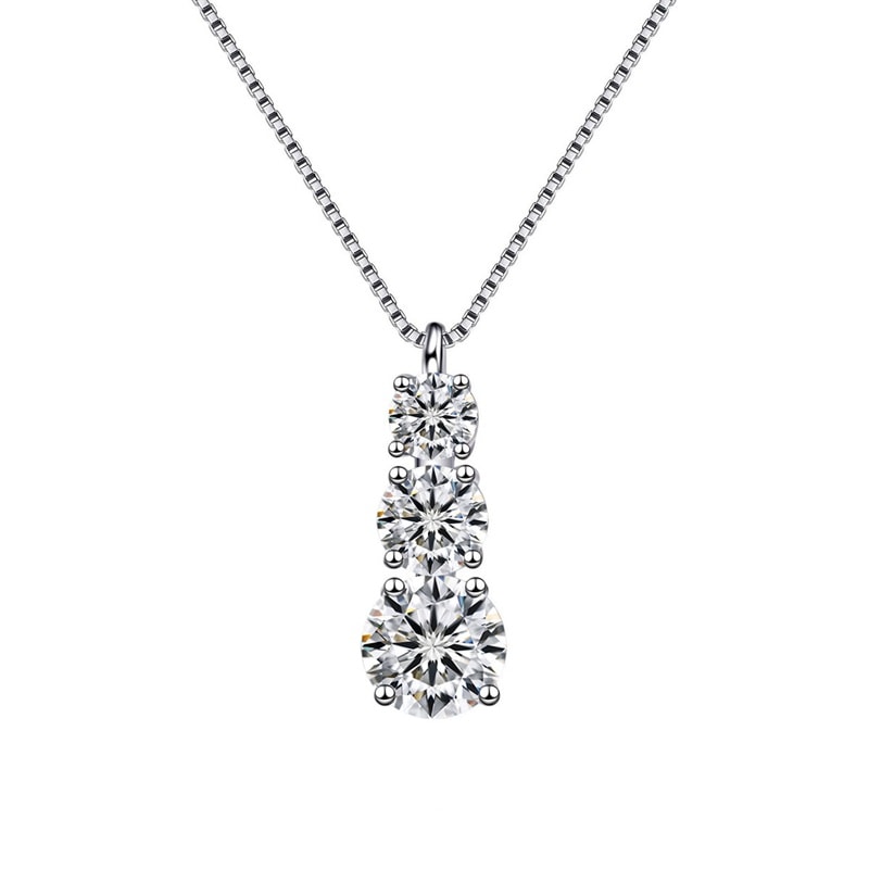 モアサナイト ネックレス スリーストーン レディース SV925 人気 アズキチェーン