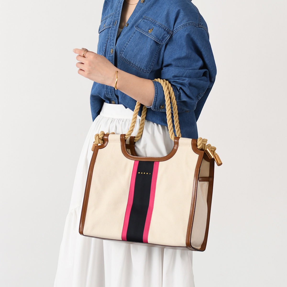 バッグ ロープハンドル MARCEL ストライプキャンバスバッグ BMMP0024U4 P6458 レディース ベージュ ロープ
