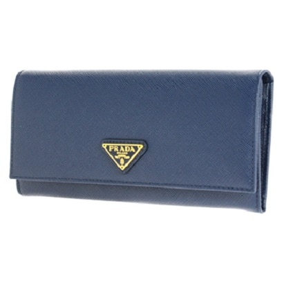 PRADA 1MH132S-TRIANG-BLUETTE プラダ スナップ長財布 チェーン付パスケース 型押レザー ブルー/ゴールド