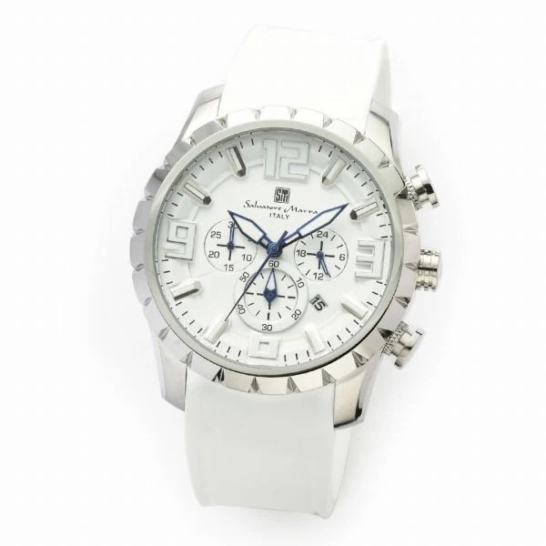 取寄品 正規品 Salvatore Marra 腕時計 SM22111-SSWHWH 10気圧防水 日付表示 クロノグラフ ラバーベルト 防水 メンズ腕時計