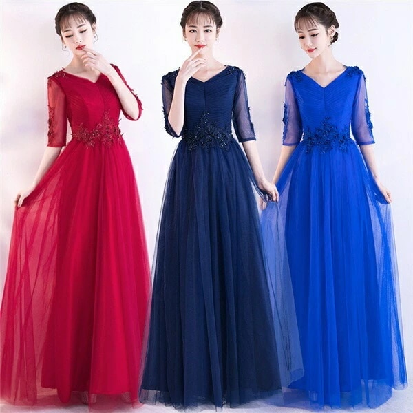 人気新作 ロングドレス 演奏会 黒 ドレス パーティードレス 大きいサイズ 袖あり パーティードレス お呼ばれドレス カラードレス Aライン フォーマル 編み上げ ロング丈 発表会 結婚式 母親 ドレ