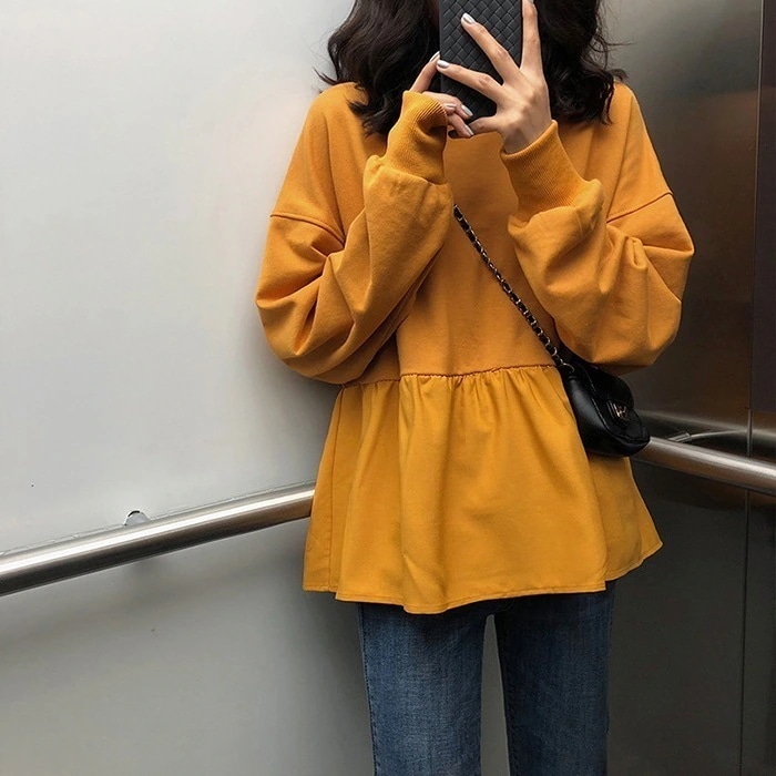 Tシャツカットソー春 新作 韓国ファッション レディース カジュアル トップス 無地長袖 tシャツ スウェット