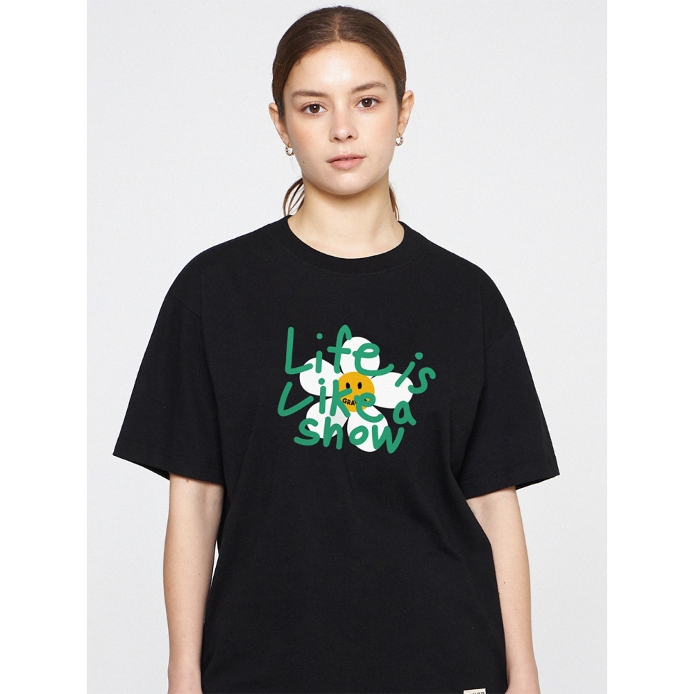 GRAVER ビッグドローイングレターフラワー半袖ブラックグリーンロゴ