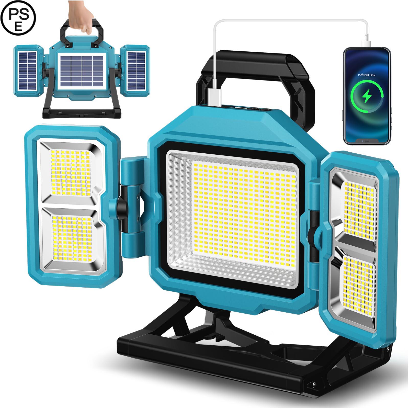 【防災対策】投光器 LED ソーラー充電 USB充電 作業灯 3面発光 500W 55000LM 屋外照明 超高輝 36000mAH大容量 登山/夜釣/防災/緊急/停電対策/屋外照明/夜間工事