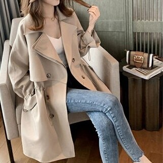 2color レディース アウター コート トレンチコート 膝丈 ひざ丈 袖あり 長袖 Vネック 襟