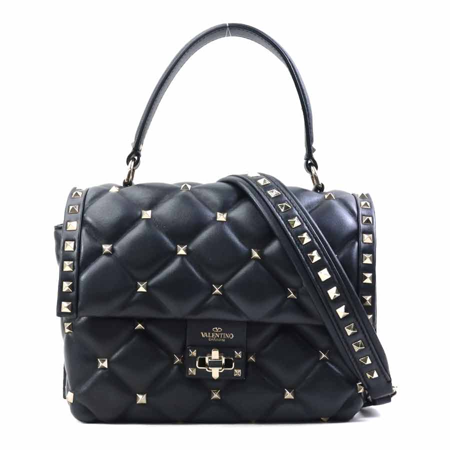 ヴァレンティノ ガラヴァーニ Valentino Garavani ハンドバッグ ショルダーバッグ ロック レザー/メタル ブラック/ゴールド レディース e61215a