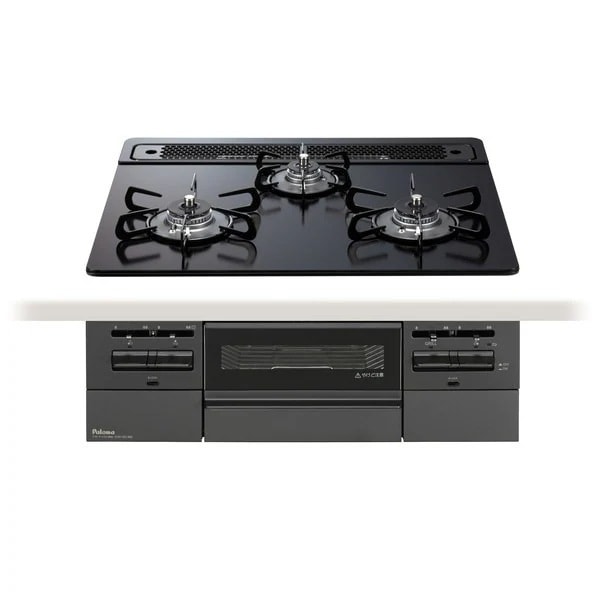ビルトインガスコンロ 都市ガス 60cm 3口 水無し両面焼き PD-743W-60GZ-13A マッティーブラック BRilliO ブリリオ Black Line