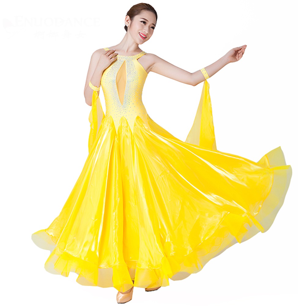 7色可選 社交ダンス モダンドレス ワンピースドレス 袖なし スタンダードドレス キラキラビジュー付き インターナショナルダンス 大きい裾 豪華 演出服 競技会 ワルツ服 競技用 12,198円