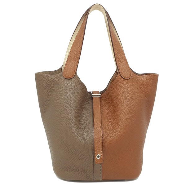 エルメス HERMES ハンドバッグ ピコタンロックMM カザック トリヨンクレマンス ゴールド×エトゥープ×ナタ シルバー金具 茶 グレージュ オフホワイト Z刻印 【保存袋】【中古】