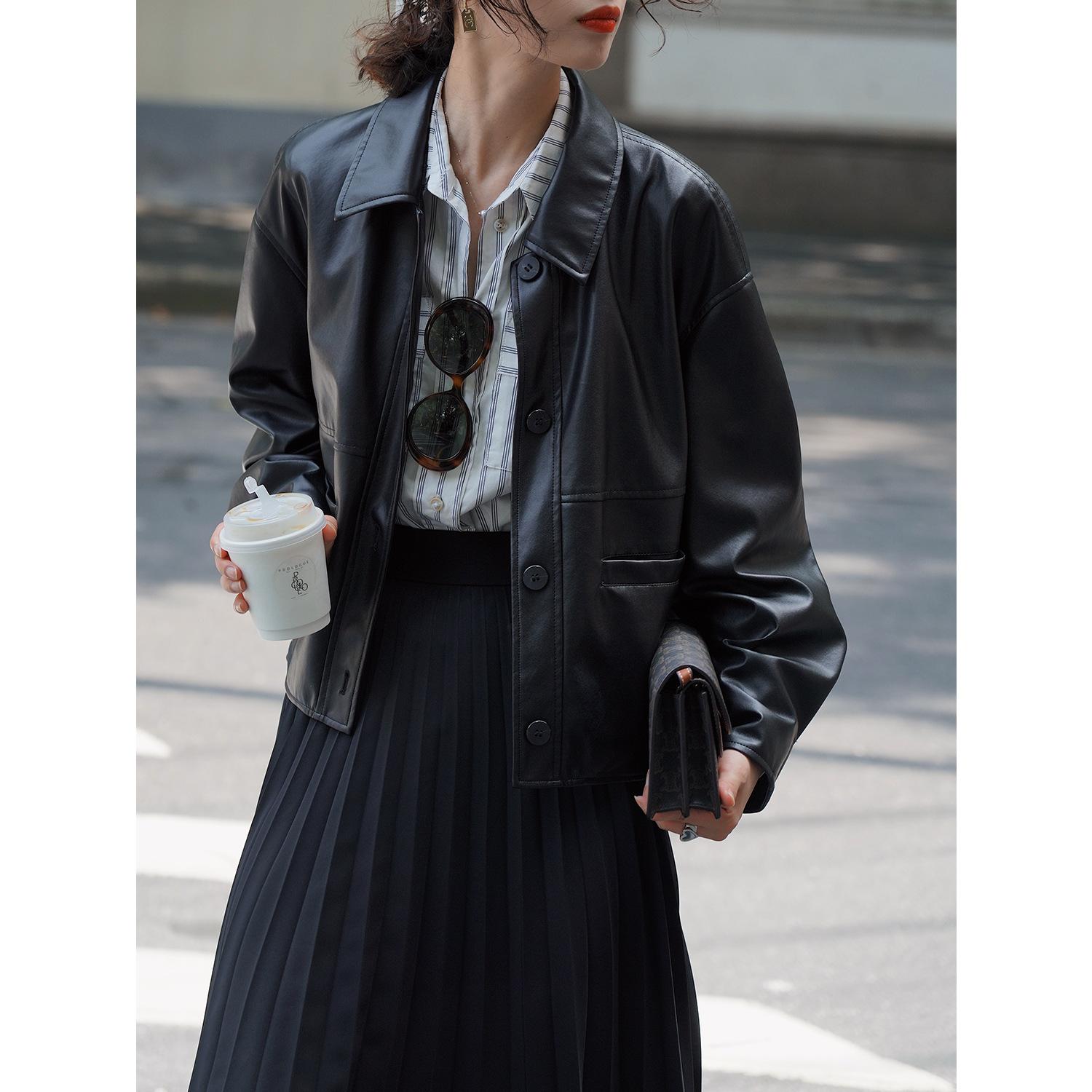 gifts for women keep warm 春の新黒レザージャケット女性のためのレトロなルーズショート小さなレザージャケットコート女性のための
