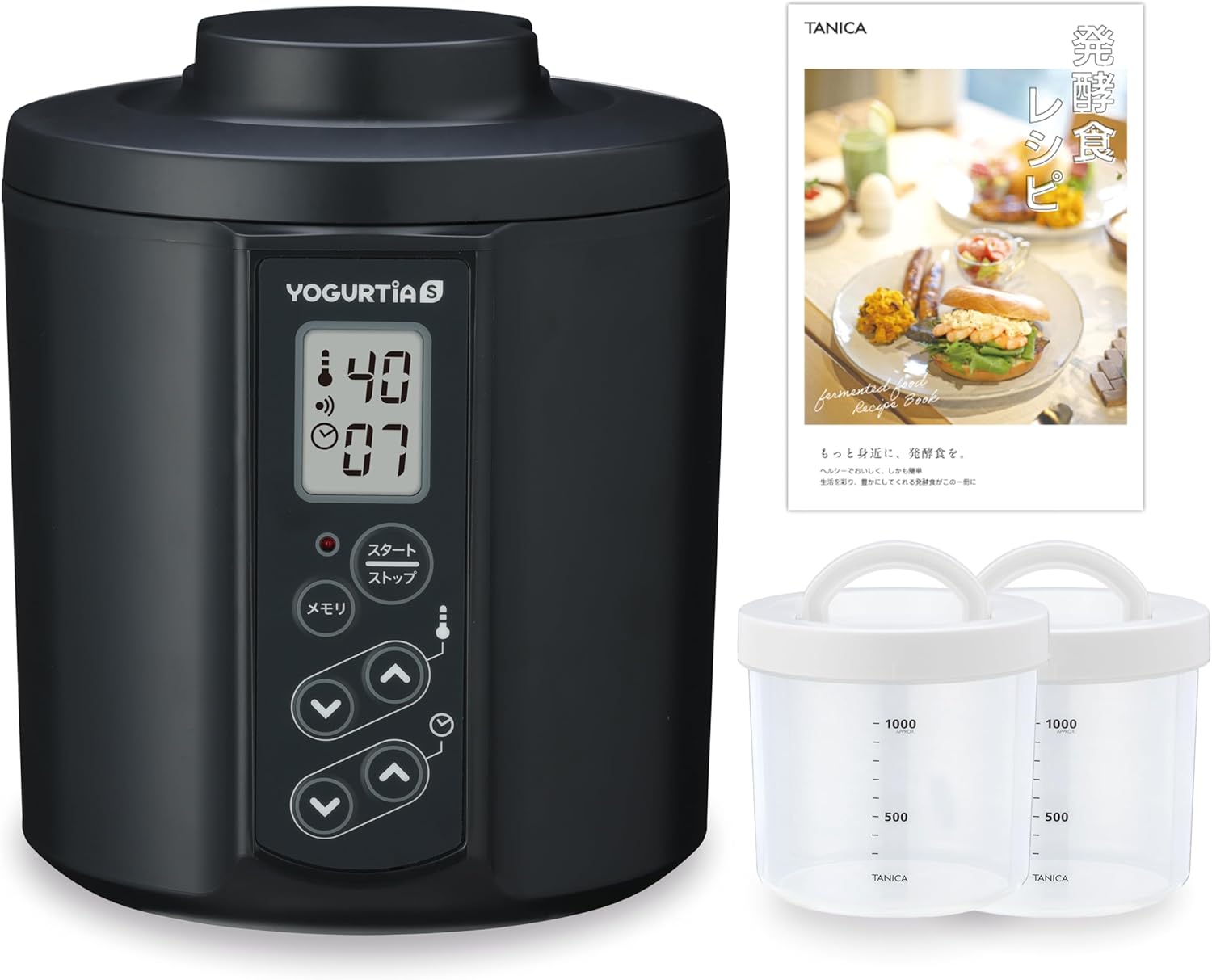 【2024年最新・国産】 TANICA ヨーグルトメーカー PP容器２個セット 温度調節(25～70℃) ・タイマー・メモリ・ブザー付 ヨーグルティアS 1200ml YS-02B(ブラック)