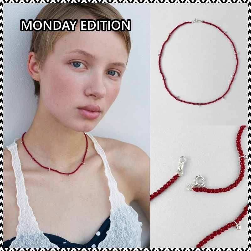 MONDAY EDITION Dot Dot Silver Ball Necklace - Red