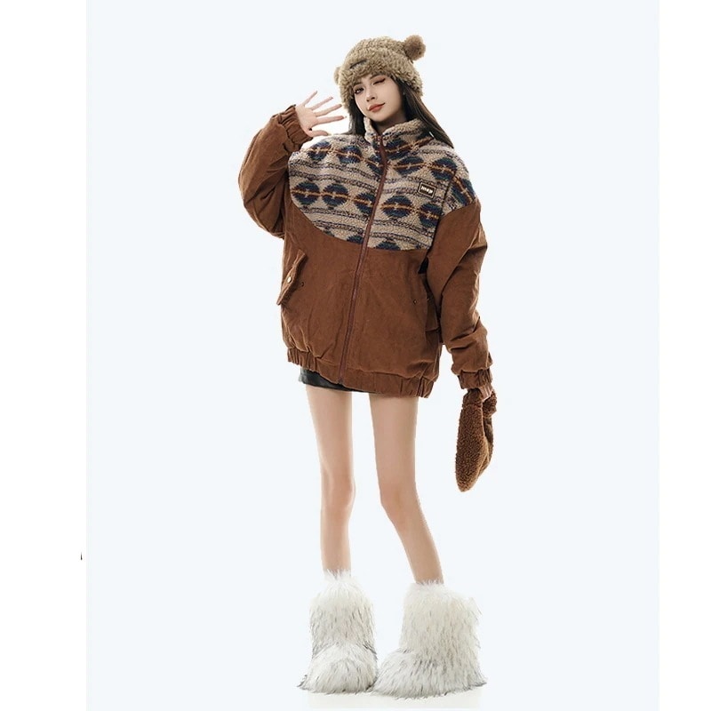 2023秋冬新作ゆったりアメリカンレトロな高品質パンパッチワークコットンコート