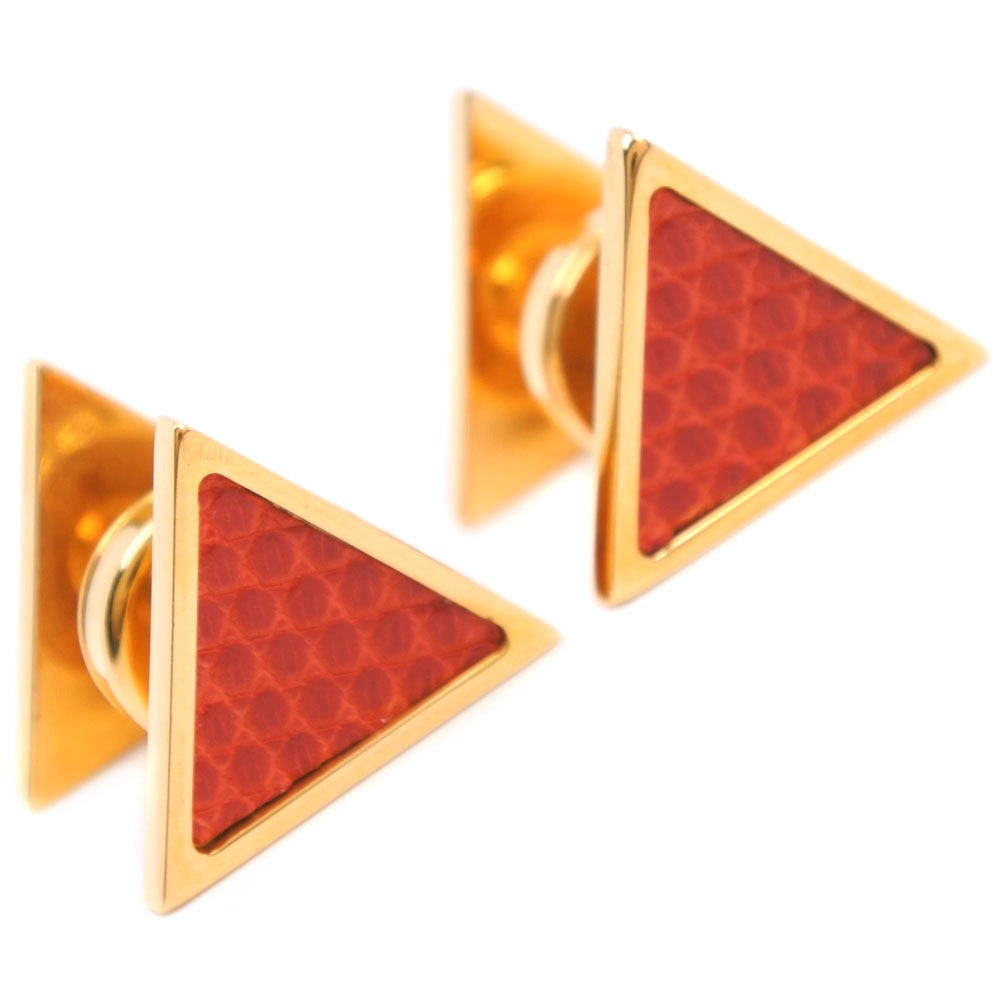 Hermes三角形 カフス 金メッキ リザード レッド ゴールド メンズ 中古品 Aランク