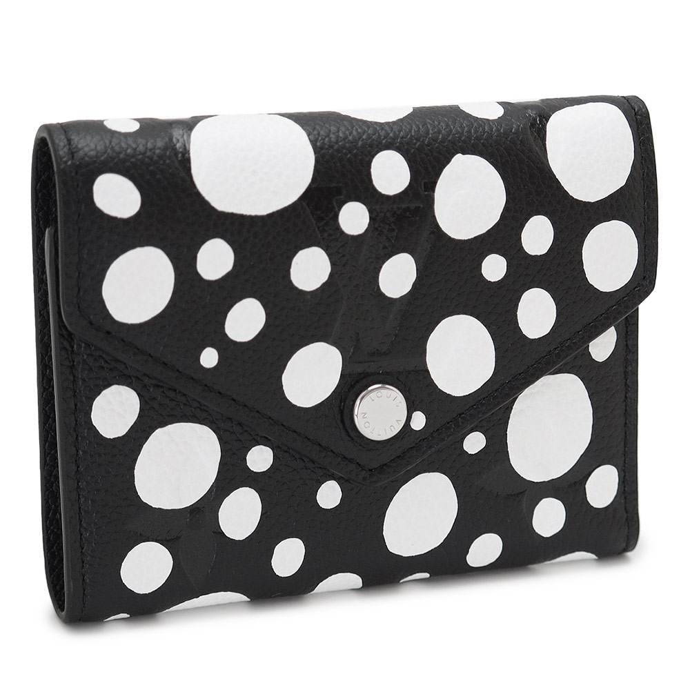 訳あり 草間彌生 コラボ 折財布 レディース ポルトフォイユ・ヴィクトリーヌ 三つ折り財布 水玉 ドット レザー ブラック＋ホワイト M82105