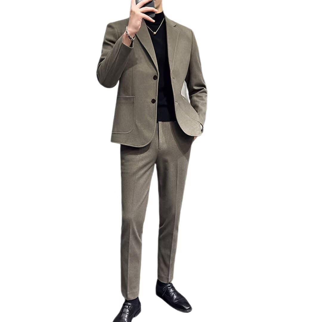 [Yucahype] スーツ メンズ 上下セット 厚手 冬 カジュアル 柔らかい ツイードスーツ スリム セットアップ ツーボタン テーラードジャケット フォーマル スラックス ロングパンツ 秋 春
