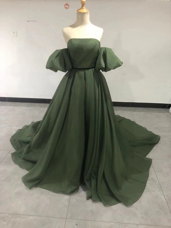 カラードレス カーキマリアージュ ベアトップ トレーン 結婚式
