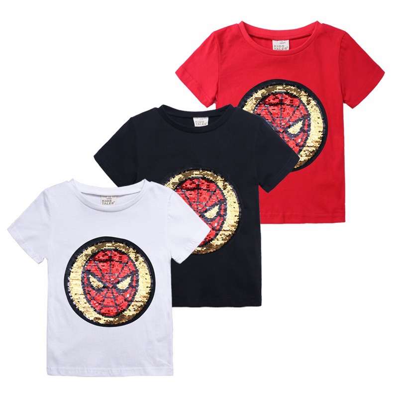 可変スパンコール子供ボーイズtシャツコットン半袖キッズガールズ漫画グラフィックtシャツ子供服 2-7