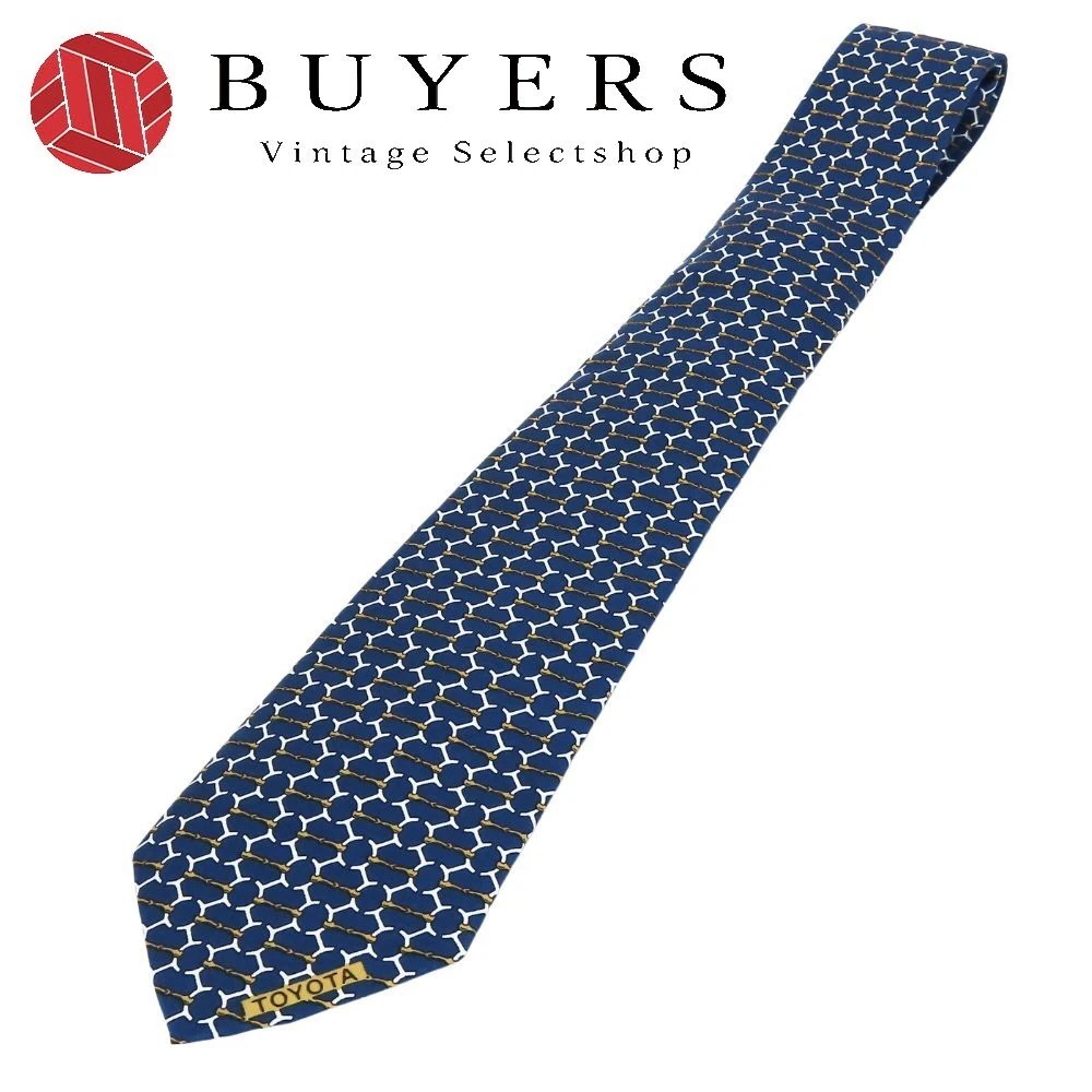 中古 ネクタイ トヨタ限定品 シルク ブルー系 ゴールド ホワイト ビジネス 紳士 スーツ メンズ 男性