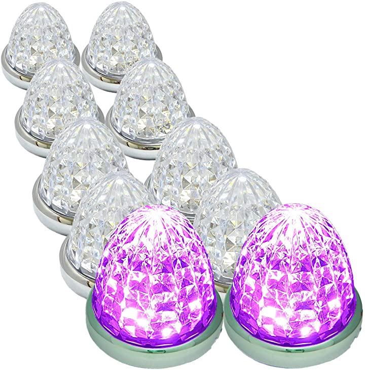 カスタマイズ 24V トラック用 LED マーカーランプ サイド 8面クリスタルカット仕様 16LED 汎用 10個 セット ピンク( ピンク)