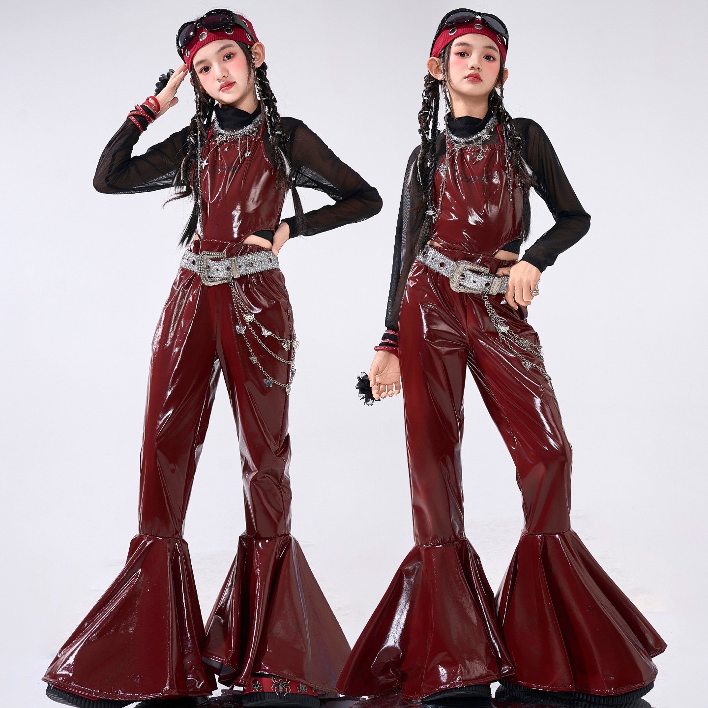 クールガール クロップトップス ジャズダンス女児衣装子供用ジャズストリートダンスパフォーマンス衣装ファッショナブルでクールなショーケース女子グループの甘辛スタイル秋のパフォーマンス