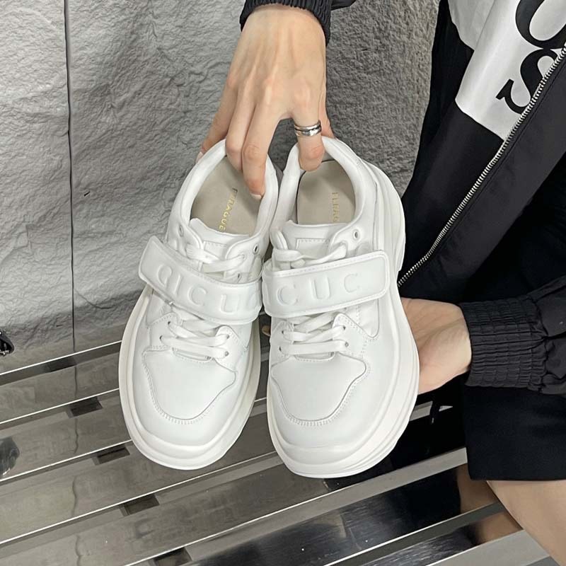 Farajob 2024秋新作ベルクロファスナー付き厚底ダッドシューズ万能白靴カジュアルファッションスニーカー