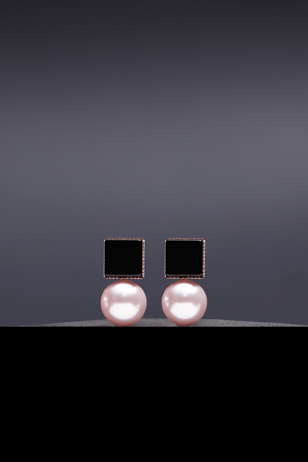 Dual Onyx 10mm Pink Pearl Earrings 2 Colors [Option-ｱﾍﾂ Earclip]
