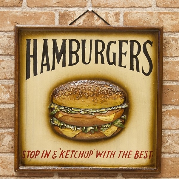 アンティークボード 木製看板 HUMMBURGER ハンバーガー人気 アメリカ雑貨 おしゃれ インテリア ウォールボード